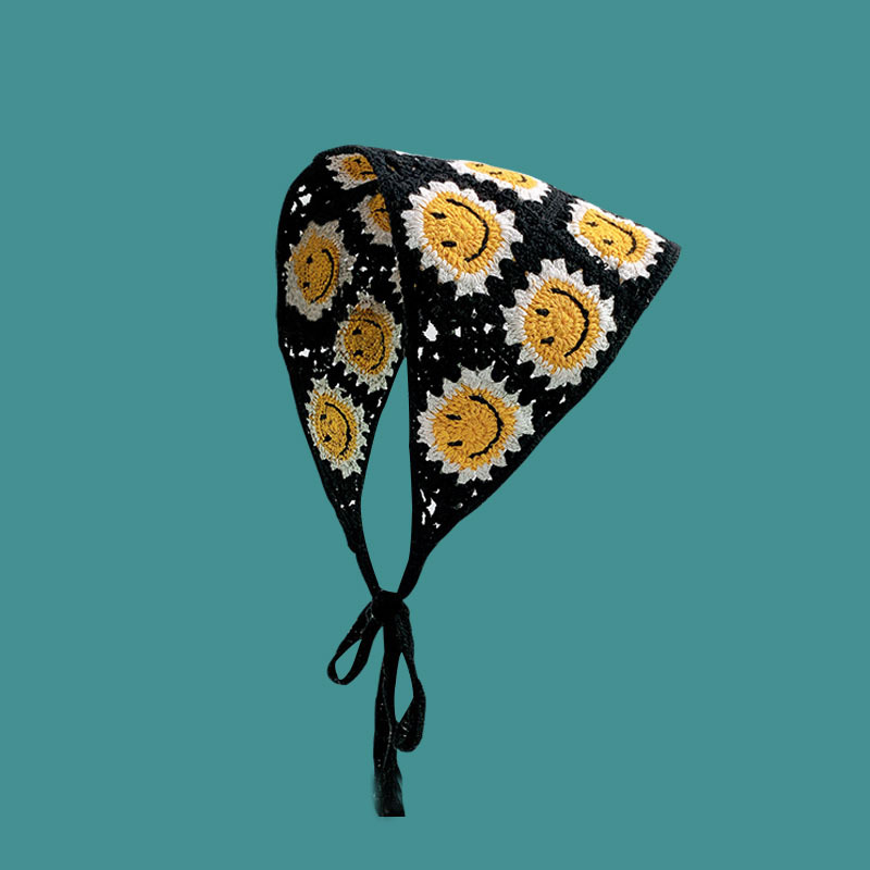 Happy Face-Écharpe triangulaire pour femme, bande de sauna, chapeau, fleur, crochet, fleur