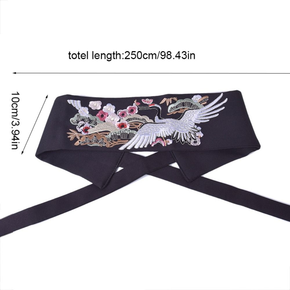 Ceinture large brodée style Hanfu pour femme, avec motif floral et corset, à nouer, pour robe