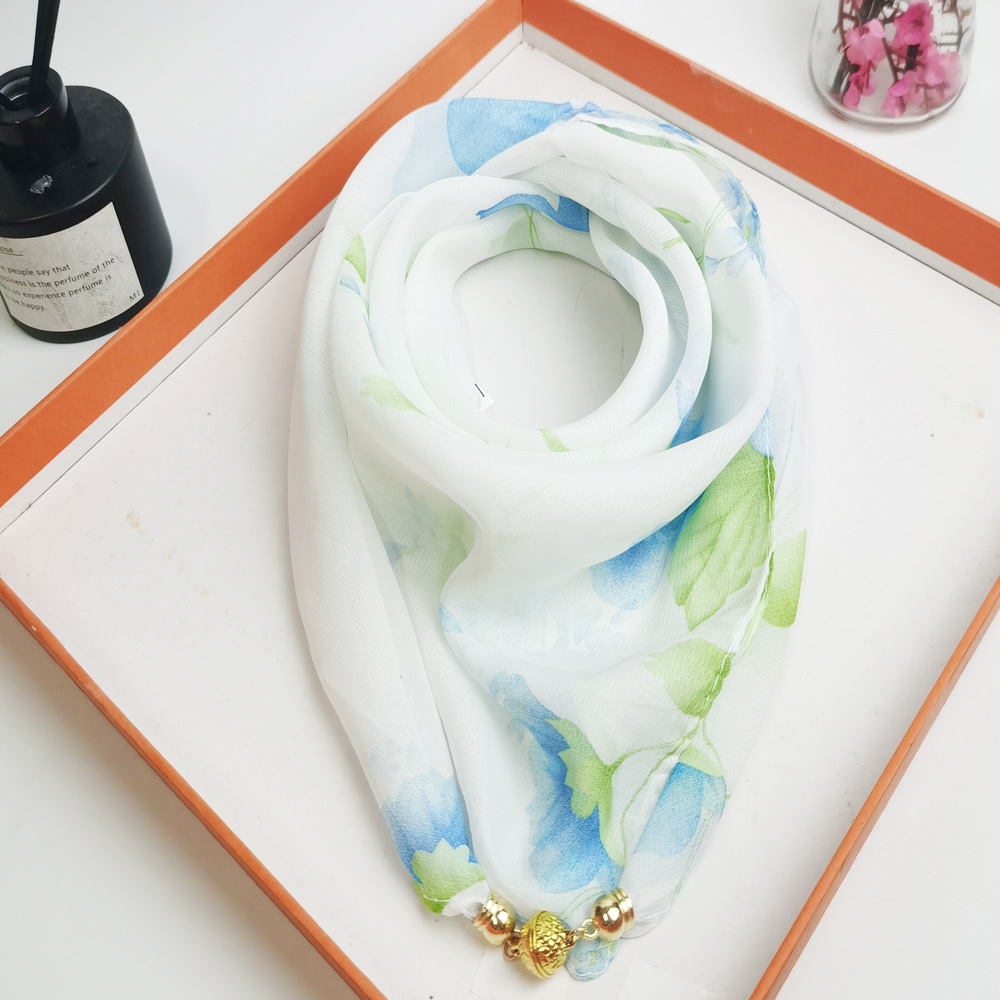 Petit foulard à boucle magnétique pour femme, foulard carré en soie pour le printemps et l'été, protection du cou, foulard triangulaire