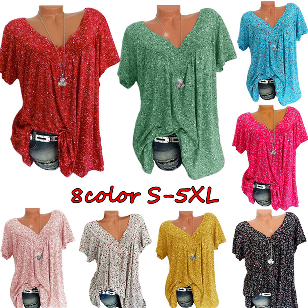 T-shirt à manches courtes en mousseline de soie pour femme, col en v, imprimé floral, livraison directe, YRW6930