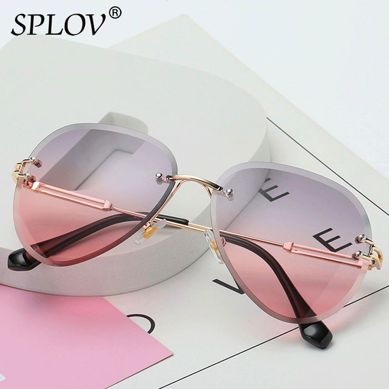 Grandes lunettes de soleil sans monture femmes grand cadre dégradé nuances coupe lentille sexe dames sans cadre Vintage lunettes Aviation marque UV400