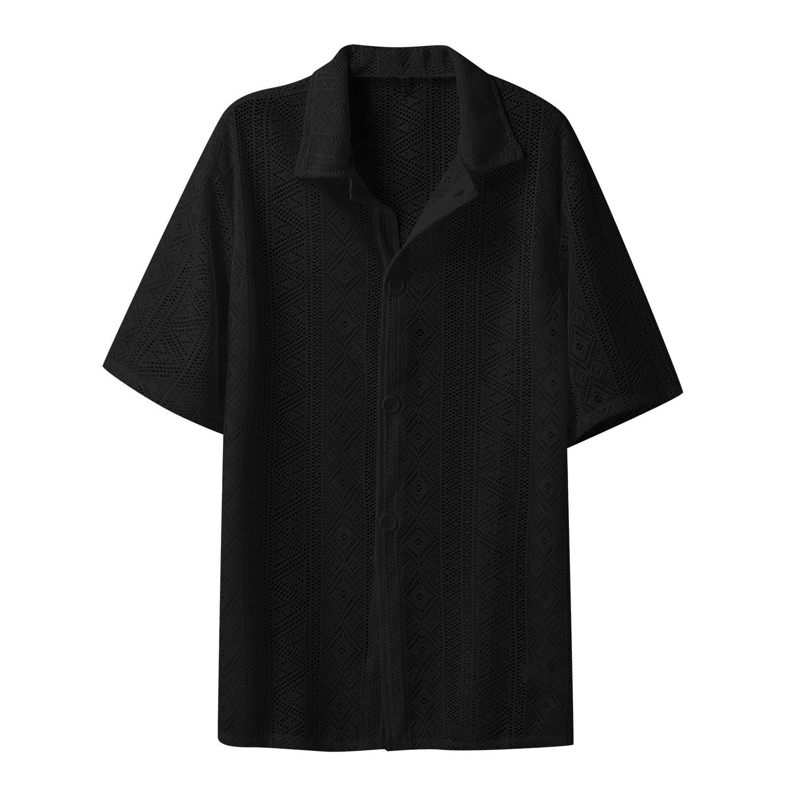 Vêtements d'été pour hommes maille voir à travers maille chemise Sexy à manches courtes résille boutonné rétro Chic Streetwear fête Blouse S-5XL