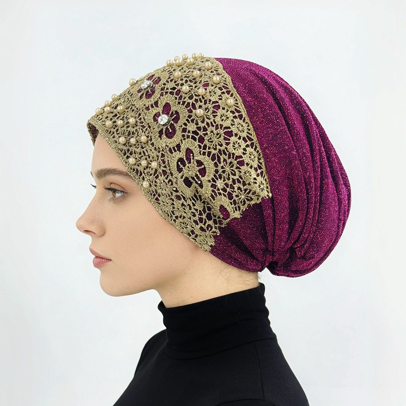 Turban en dentelle brodé pour femme, bonnet de mode, foulard musulman, couvre-chef pour perte de cheveux, chimiothérapie