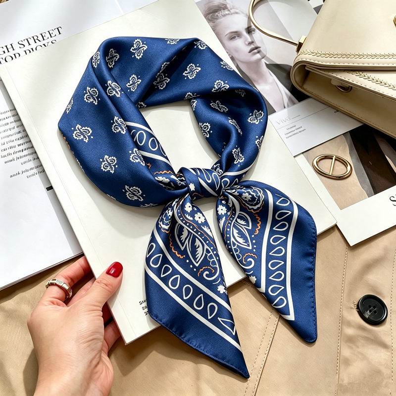 Écharpe carrée de luxe pour femmes, foulard en soie satinée douce à imprimé floral, bandanas, hijab, foulard élégant, châle