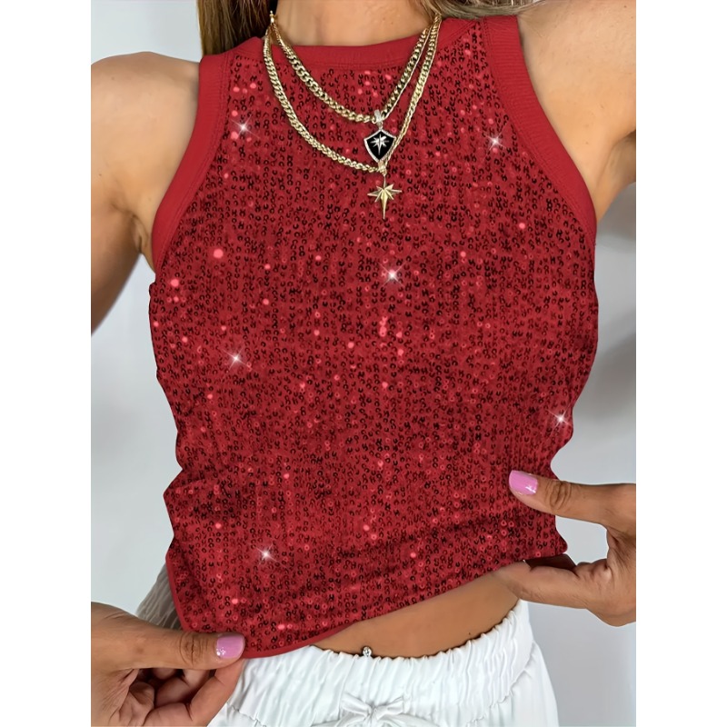 Grande taille 1XL-5XL femmes mode paillettes sans manches débardeur débardeurs dames décontracté col rond été gilet débardeur