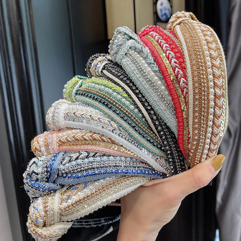 Boho paillettes cristal perle bandeau Style ethnique tête cerceau femmes filles cheveux cerceaux chapeaux large arc bandeaux cheveux accessoires