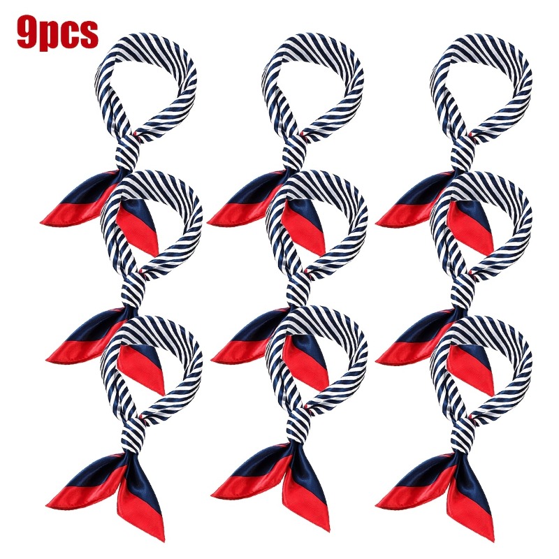 9 écharpes imitation foulard pour femme, rouges, blanches et bleues, 19,6 x 19,6 pouces, style marin