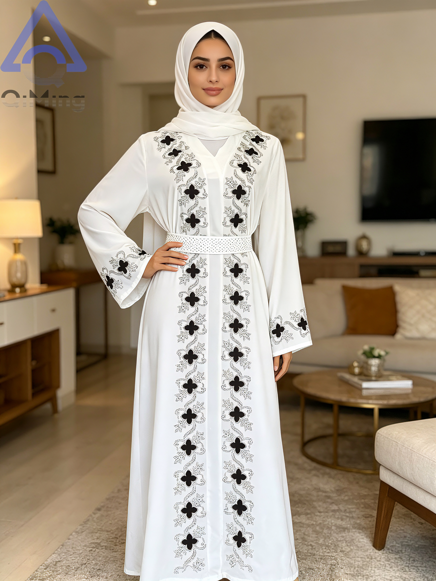 Robe Abaya Florale Fermée pour Femme Musulmane avec Ensemble Hijab, Luxe de Dubaï, Robes Arabes du Ramadan, Tenue de Prière Islamique Malaisienne
