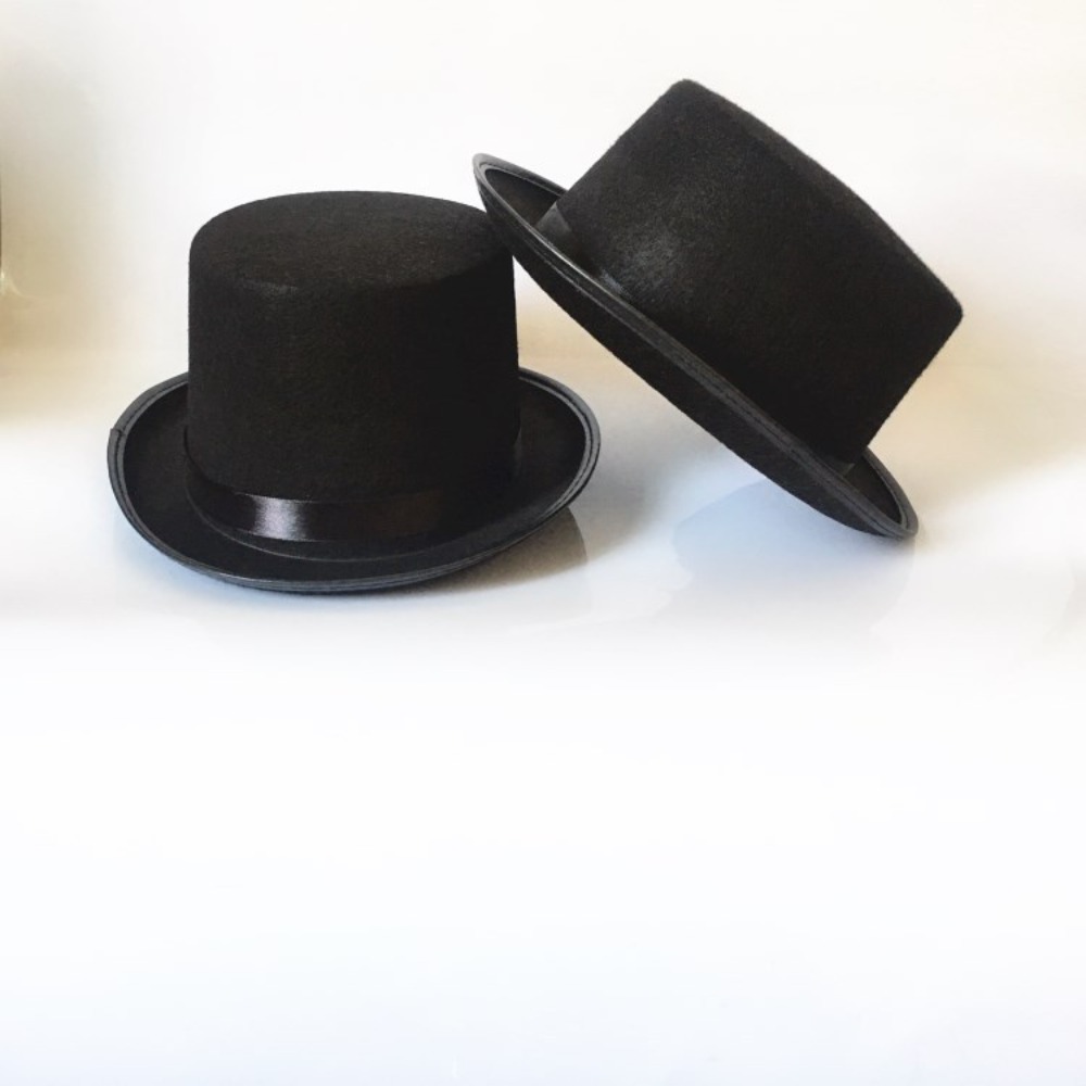 Chapeau haut-de-forme noir en tissu à la mode, accessoire de Costume, chapeau de magicien élégant, casquette de Jazz pliable foncé pour enfants et adultes