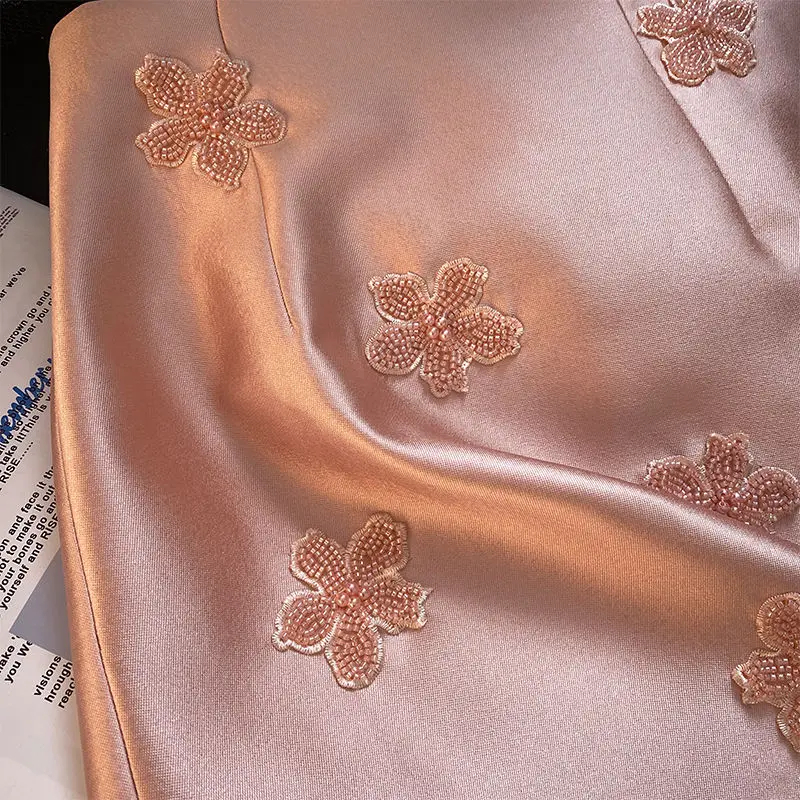 MEXZT élégant rose Mini jupe femmes Vintage Floral perles hanche Wrap jupes été dames coréen taille haute conception une ligne Faldas