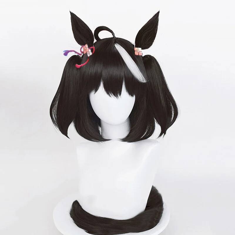 Cosplay Musume Kitasan Uma perruque noire Uma Musume joli Derby Cosplay noir blanc perruque avec frange oreilles cheveux synthétiques Pelucas
