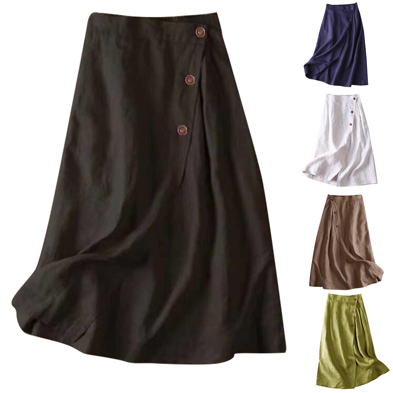 Robe décontractée trapèze pour femme, en coton et lin, mi-longue, taille élastique, jupe évasée, séchage rapide, couleur unie