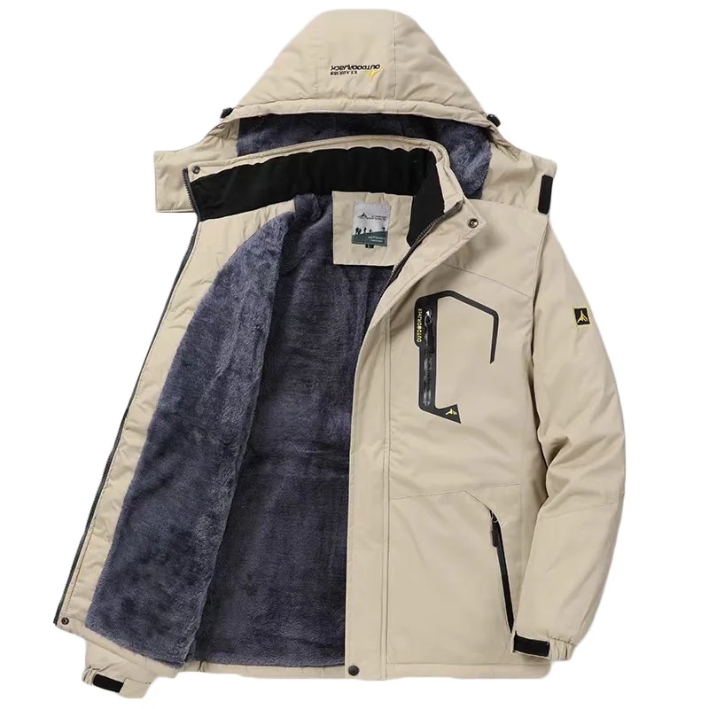 Parka d'hiver pour hommes coupe-vent épaissir polaire à capuche chaud mode veste manteaux ski contraste couleur à la mode manteau d'extérieur