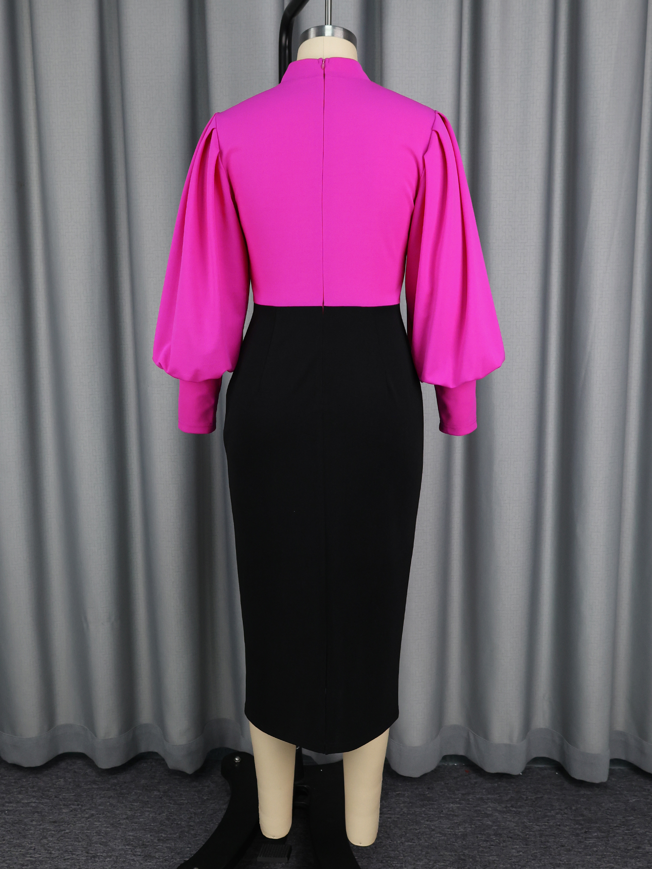 Robes de cérémonie élégantes pour femmes, col montant, manches longues lanternes, boutonnage sur le devant, blocs de couleur, style moulant, pour fêtes, bureau, tenue professionnelle pour femmes