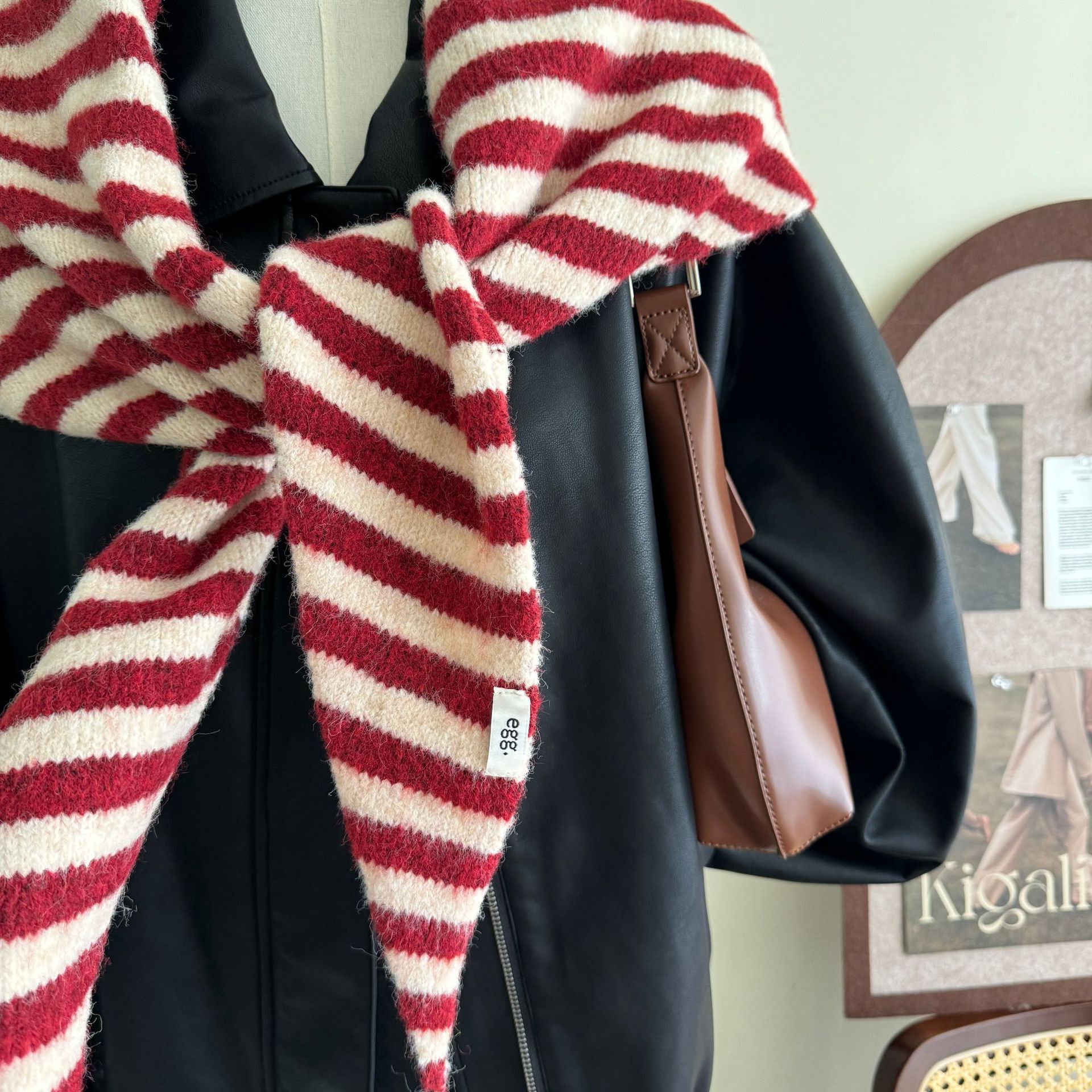 Châle Triangle en Laine Mélangée pour Femme, Écharpe à Rayures Fines, Gilet Extérieur, Enveloppe le Cou, Chaud, Grande Taille, Nouvelle Mode, Automne et Hiver