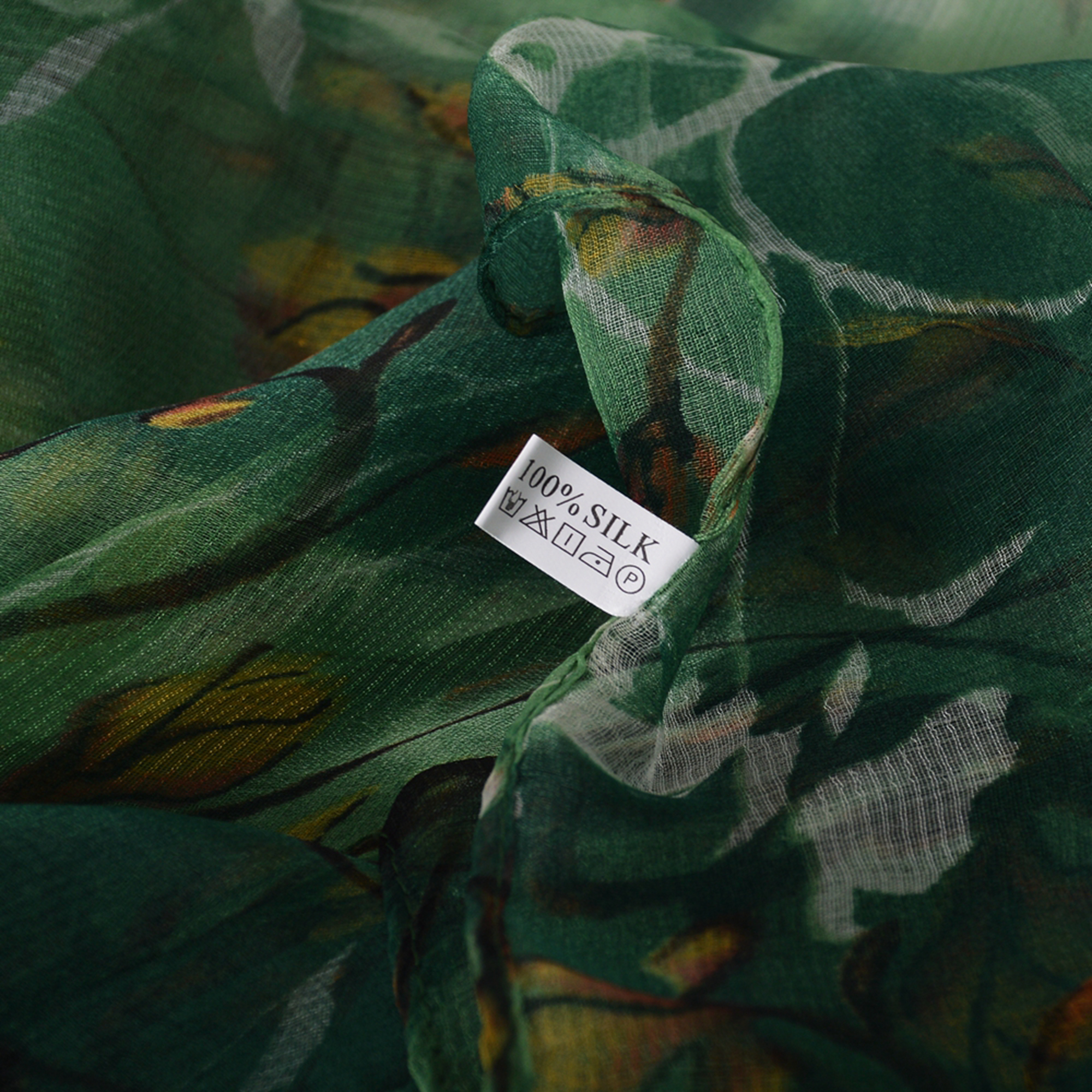 [BYSIFA] vert Jade véritable soie longue écharpe pour les femmes élégant Magnolia Design marque 100% soie cou foulards enveloppes pour printemps automne