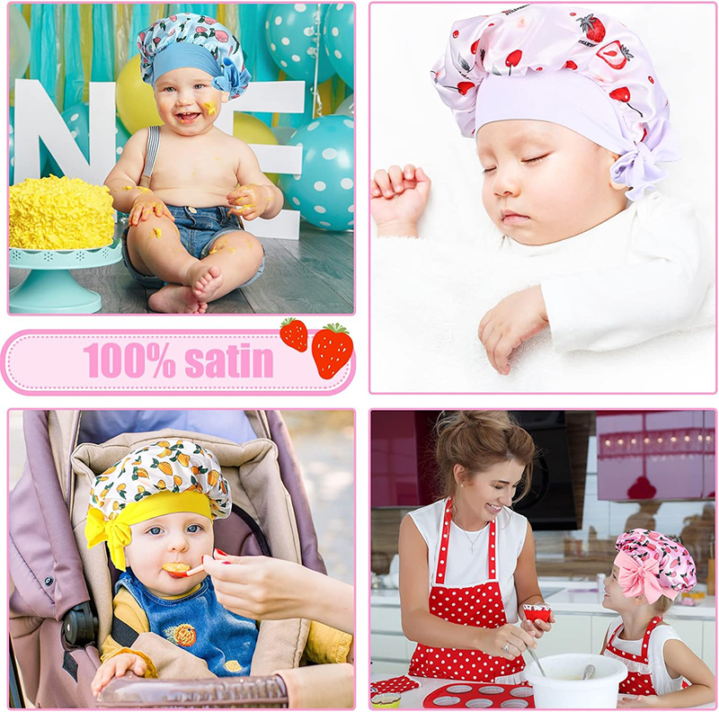 Bonnet élastique en Satin soyeux pour enfants, chapeau de couchage, Baotou, nœud mignon, soins capillaires, Bonnet de nuit, Turban