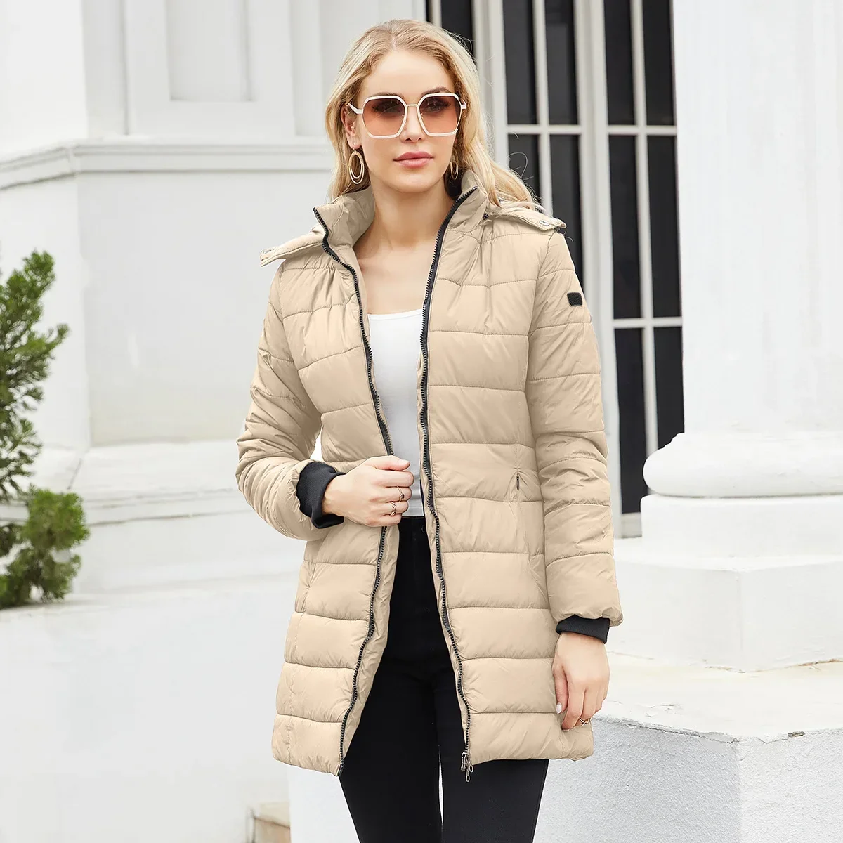 Parka chaude à capuche pour femme, manteaux rembourrés en coton épais, couleur unie, mi-longue, décontracté, Slim, Streetwear, pardessus, nouvelle collection hiver