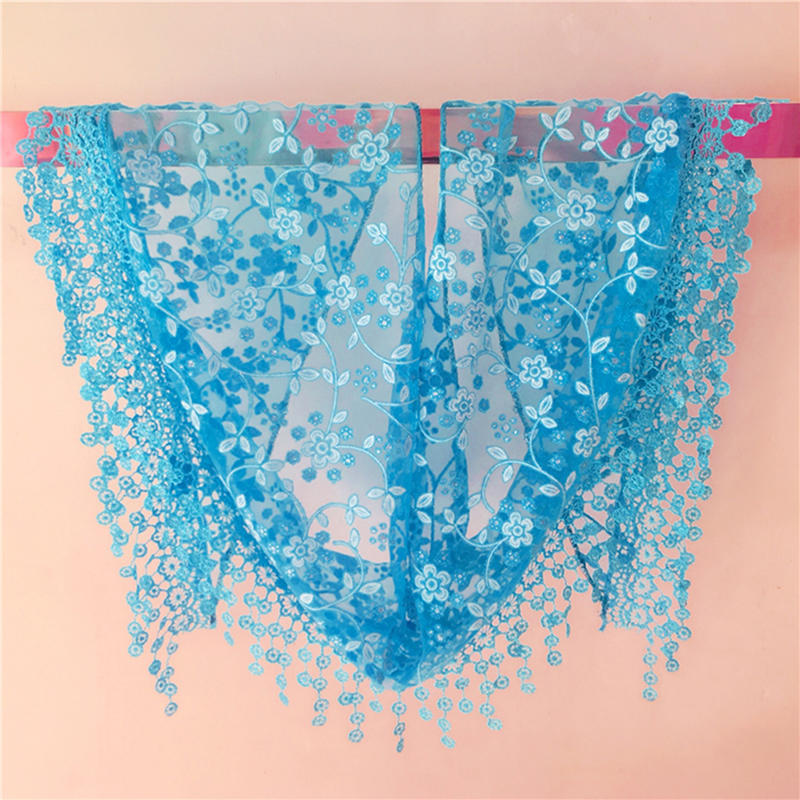 Écharpe triangulaire en dentelle pour femme, châle transparent floral léger à franges, écharpe mode ajourée, paréo de plage estival