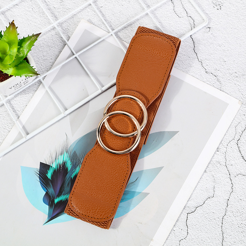 Nouvelle ceinture élastique large pour femmes, marque de haute qualité, or Shuang Huan Kou, ceinture pour femmes, chemise, pull, robe, sangle de décoration