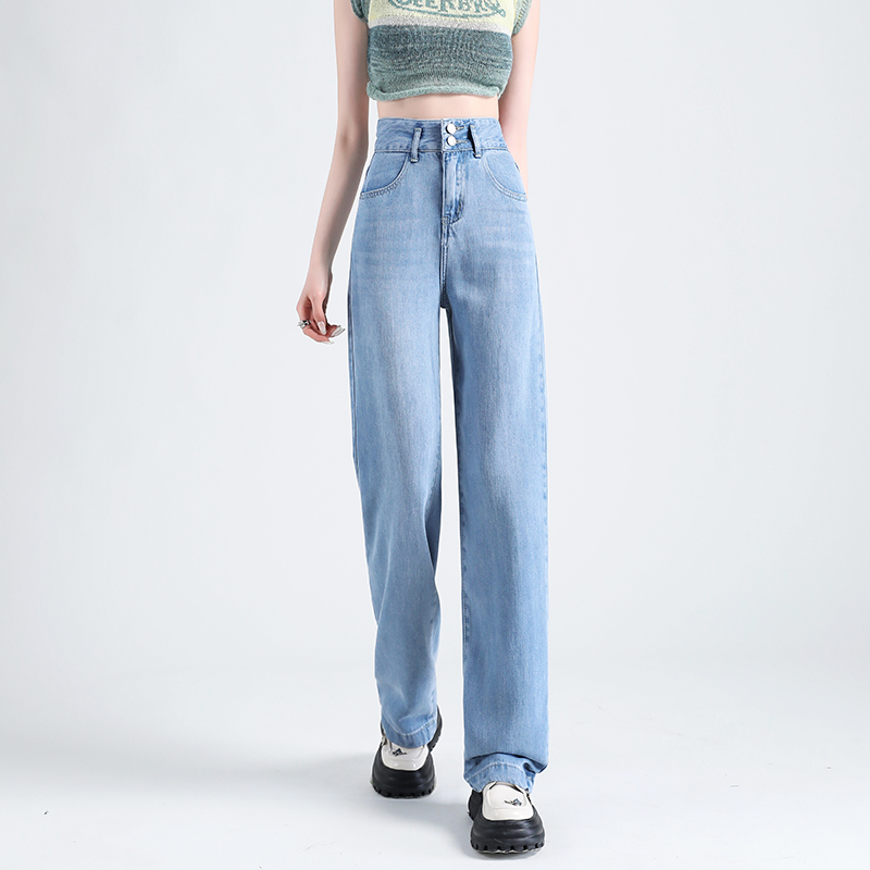 Jean ample drapé en soie glacée pour femme, coupe large, polyvalent, décontracté, pour l'été, style coréen très tendance