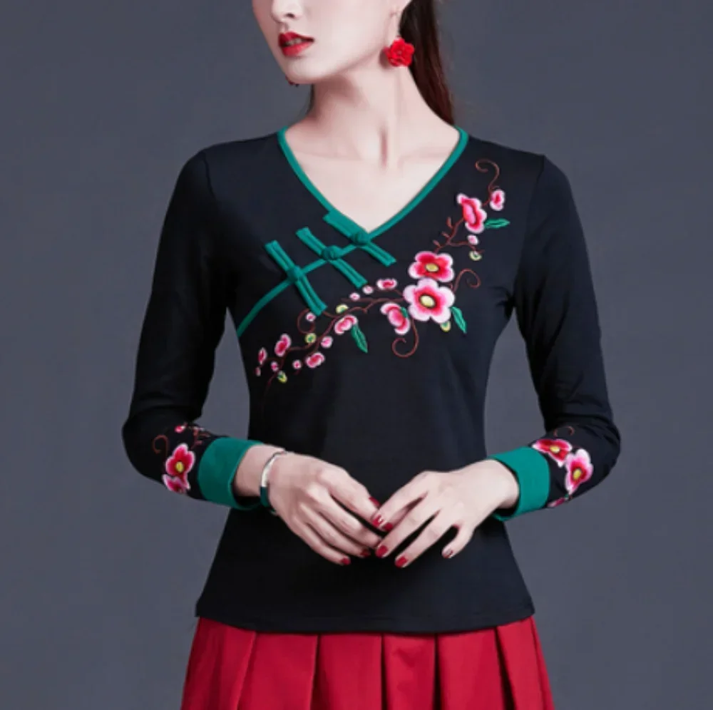 Style ethnique Streetwear mode décontracté femmes vêtements chemises pour femmes Vintage vêtements t-shirt Y2k haut femmes vêtements broderie