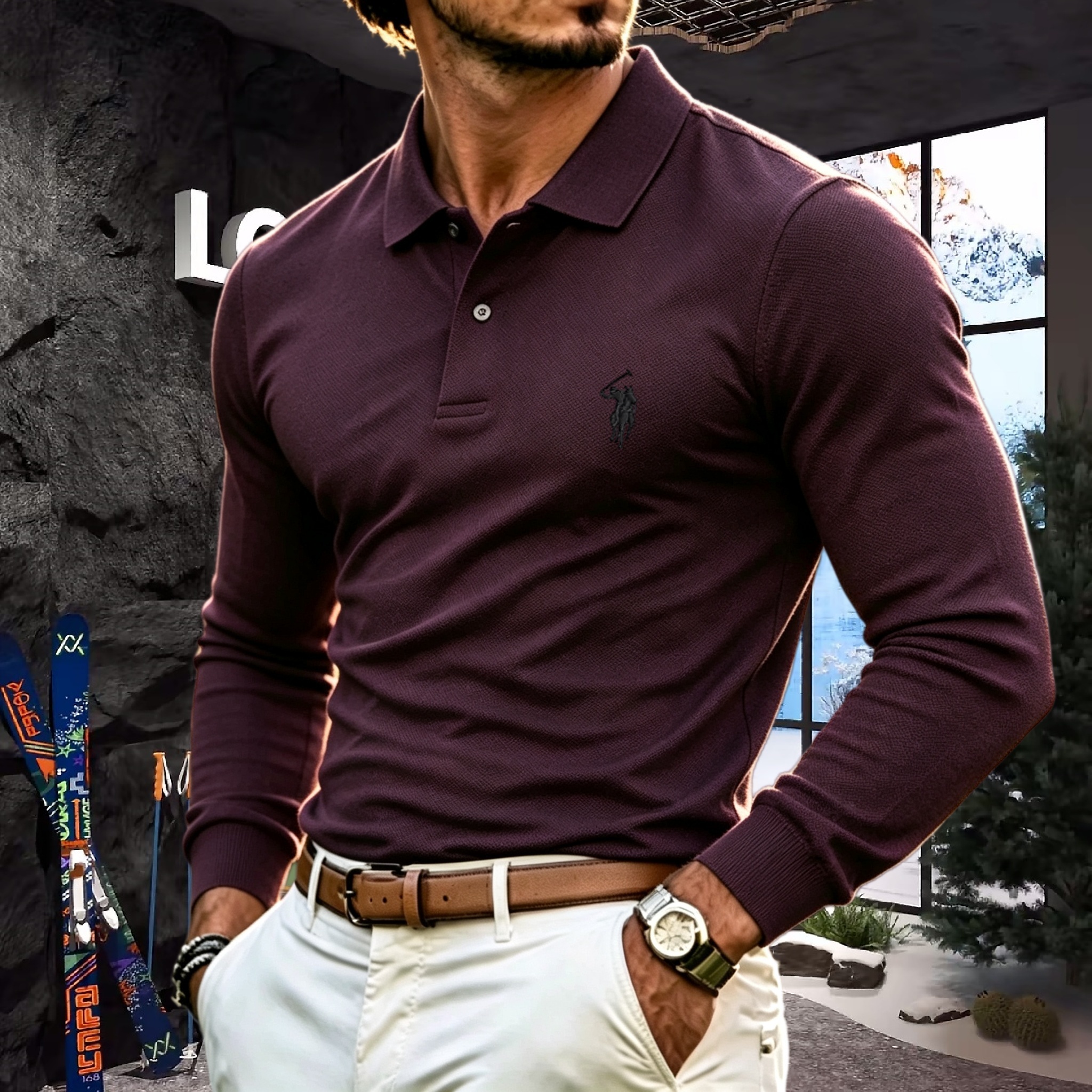 Polo à manches longues pour homme, 100% coton pur, marque haut de gamme, automne-hiver, broderie de luxe, haut de golf tendance, t-shirt décontracté