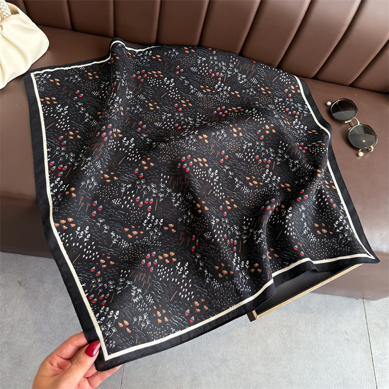 Foulard carré de luxe imprimé Floral pour femmes, châle Hijab élégant pour dames, pour voyage, tache douce, Imitation soie, foulard