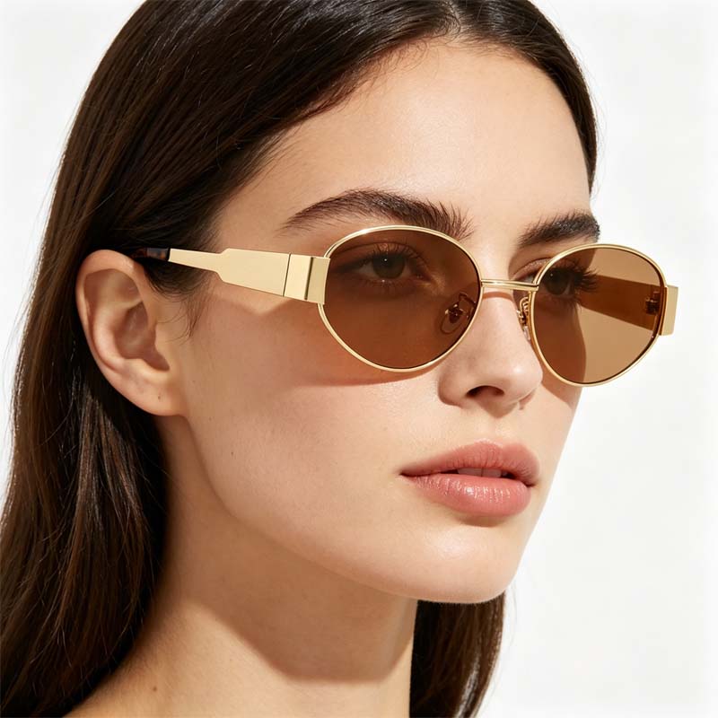 Lunettes de soleil ovales tendance pour femmes 2026 – Monture métallique de luxe de marque, style vintage rond, unisexe, classiques pour dames