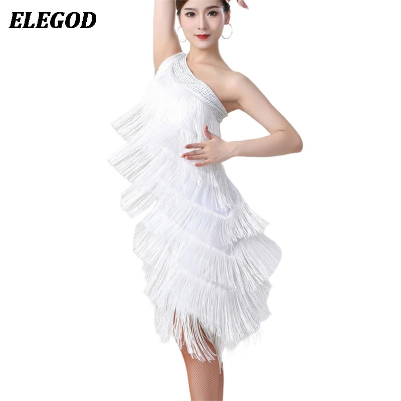 Robe de danse latine sexy pour femmes adultes, robe à paillettes et à franges, robe asymétrique à franges, tenue de danse de salon rumba.