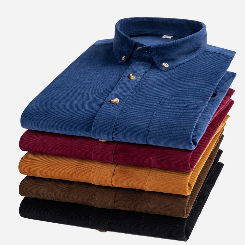 Taille S-7XL chemise en velours côtelé pour hommes à manches longues en coton décontracté coupe régulière doux confortable chemises habillées formelles Blouse hommes vêtements