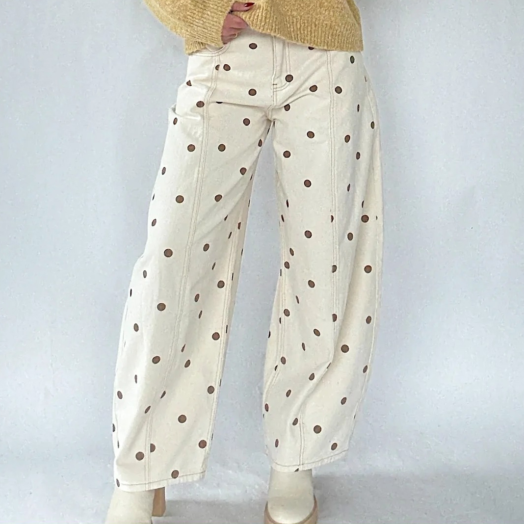 Pantalons en jean ample à imprimé à pois pour femmes tendance, pantalon en denim décontracté pour le printemps, pantalon large tendance