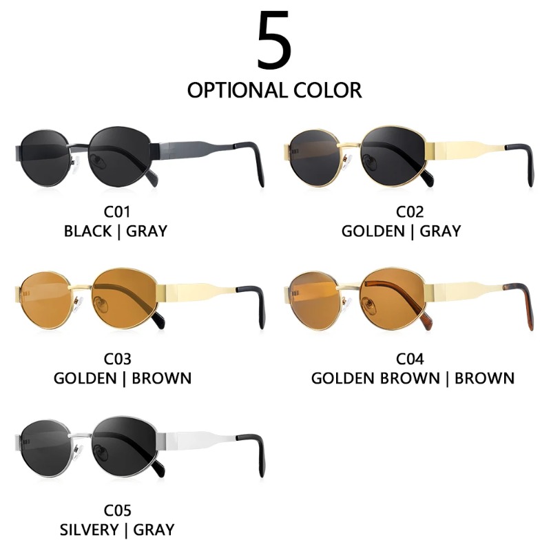 Lunettes de soleil ovales de luxe pour femme, monture métallique ronde, accessoires de plage, verres de protection UV400