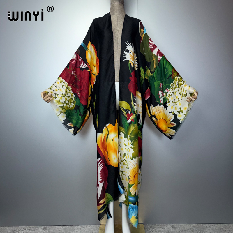 WINYI Kimono Bohème pour Femme, Kaftan Tendance, Cardigan Ample, Robe de Soirée, Tenue de Plage de Luxe de Dubaï, Vêtement de Plage