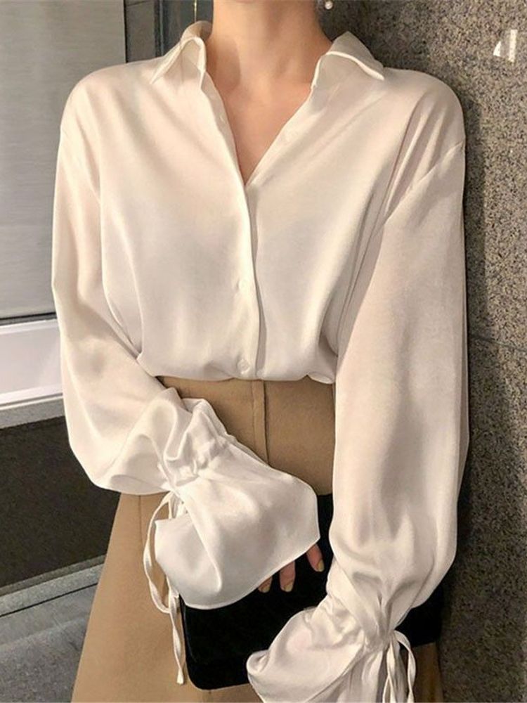 2025 Blouses femmes laçage manches évasées solide élégant chemises en mousseline de soie femmes rétro dames concepteur hauts à la mode Streetwear élégant