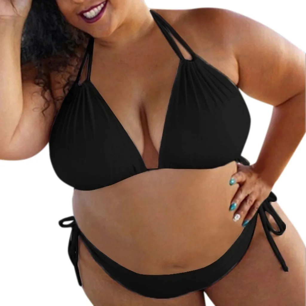 Maillot de bain grande taille pour femmes, ensemble 2 pièces sexy, bikini grande taille, col licou, couverture pour la plage
