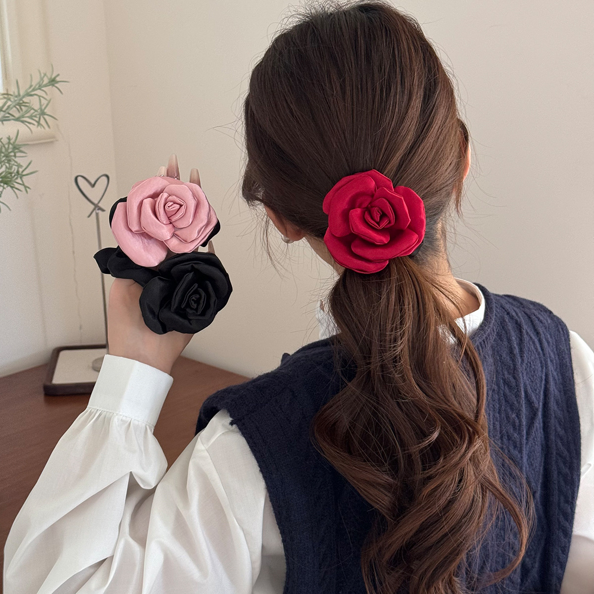 Chouchous en tissu camélia à haute élasticité, bandes de cheveux rétro françaises, accessoires de cheveux à la mode pour femmes et filles, nouvelle collection