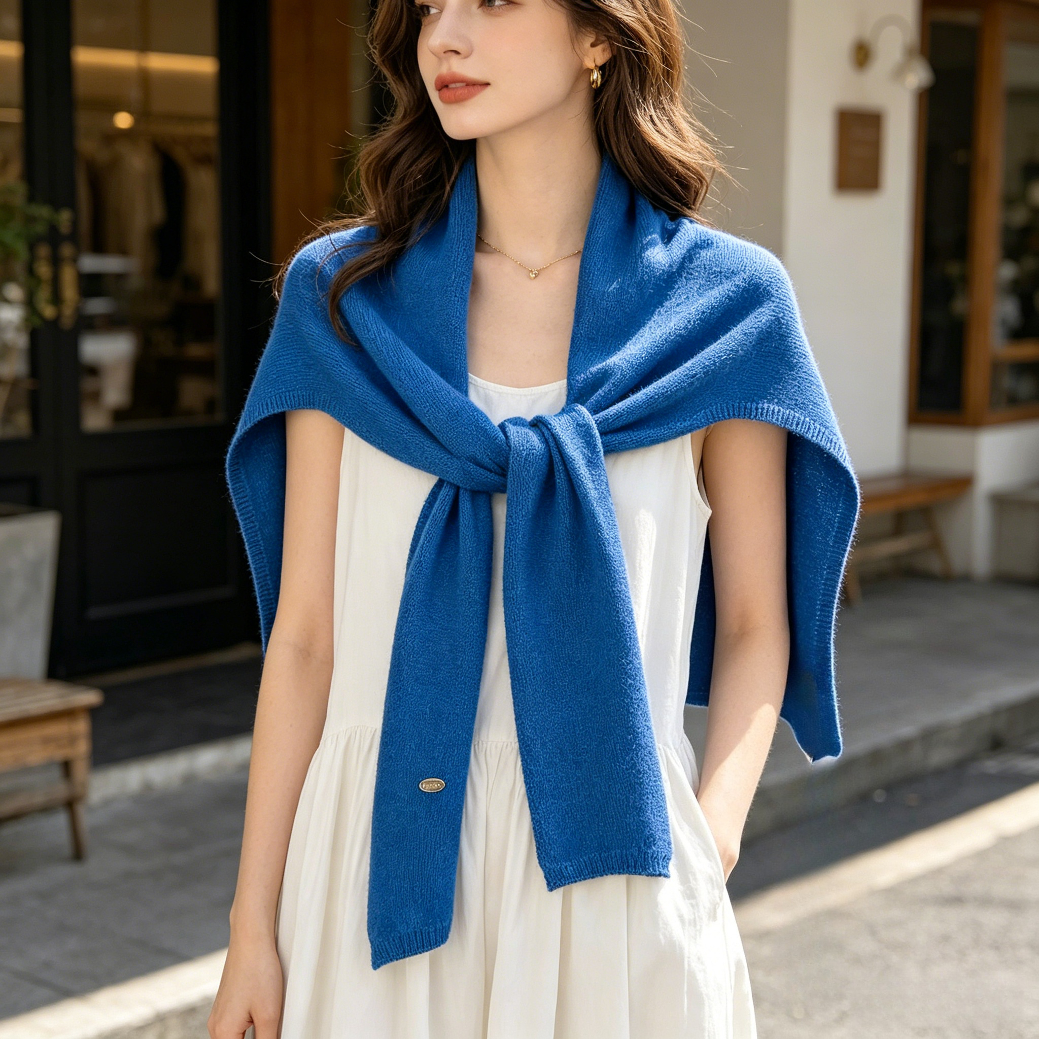1 châle tricoté haut de gamme pour femme, style fin d'été avec gilet noué, idéal pour les pièces climatisées au printemps et en automne