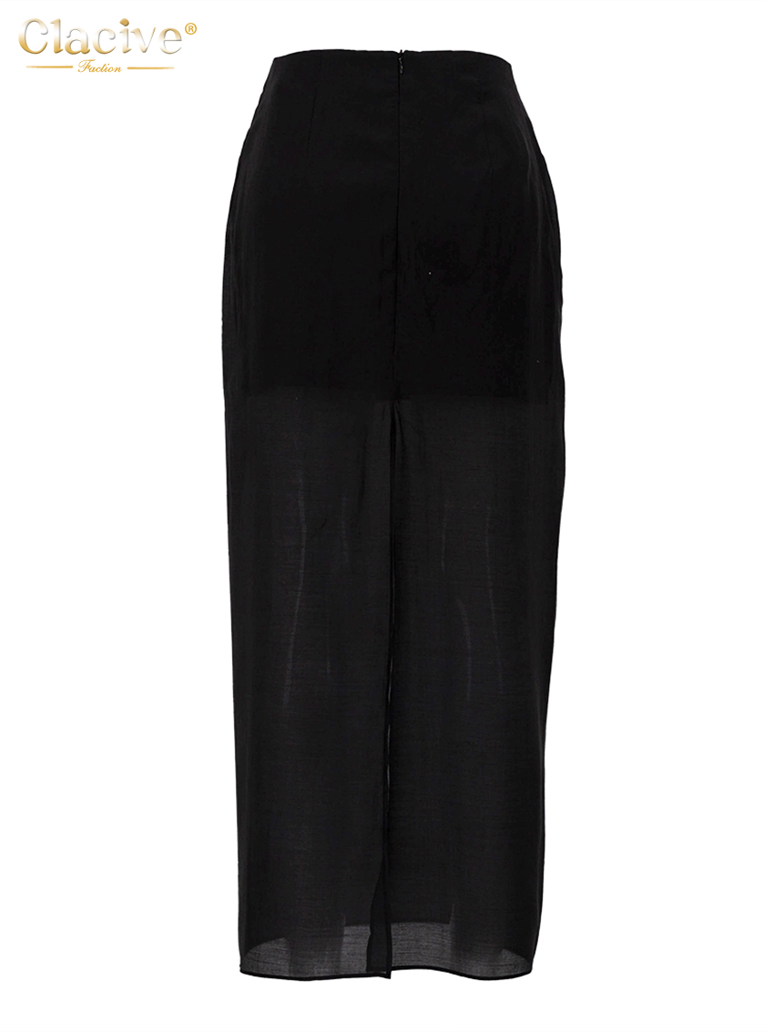 Clacive mode ample noir femmes jupe décontracté taille haute cheville longueur jupes élégant classique maille épissé jupe femme vêtements