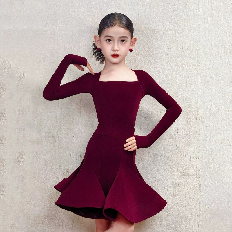 Robe de danse latine pour filles, ensemble à manches longues, costume professionnel de scène pour enfants, Rumba Cha Cha Tango, vêtements de danse d'automne