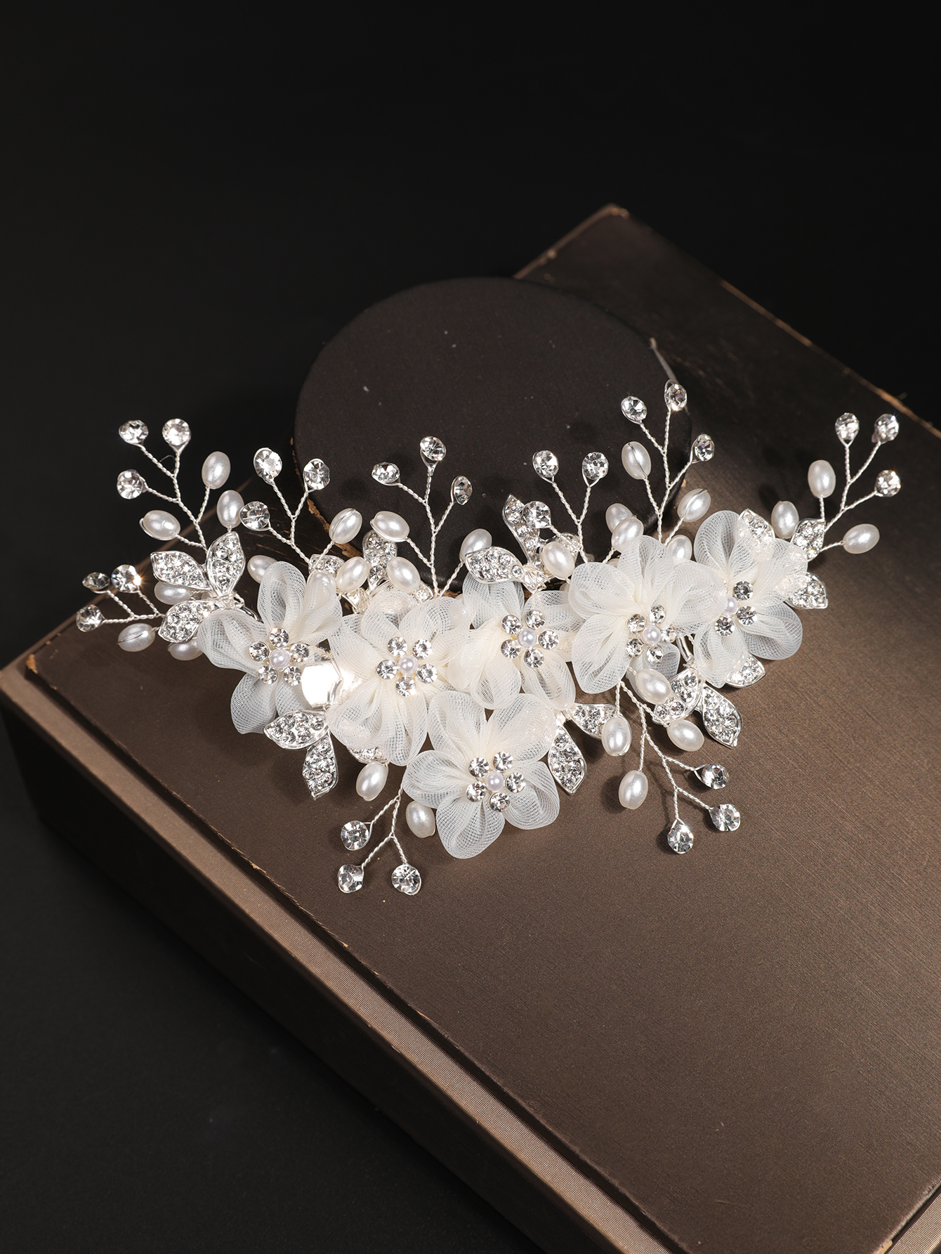 Nouveau style de coiffe en gaze florale féerique style forêt, accessoire de cheveux de mariage coréen avec fleurs de perles, épingle à cheveux