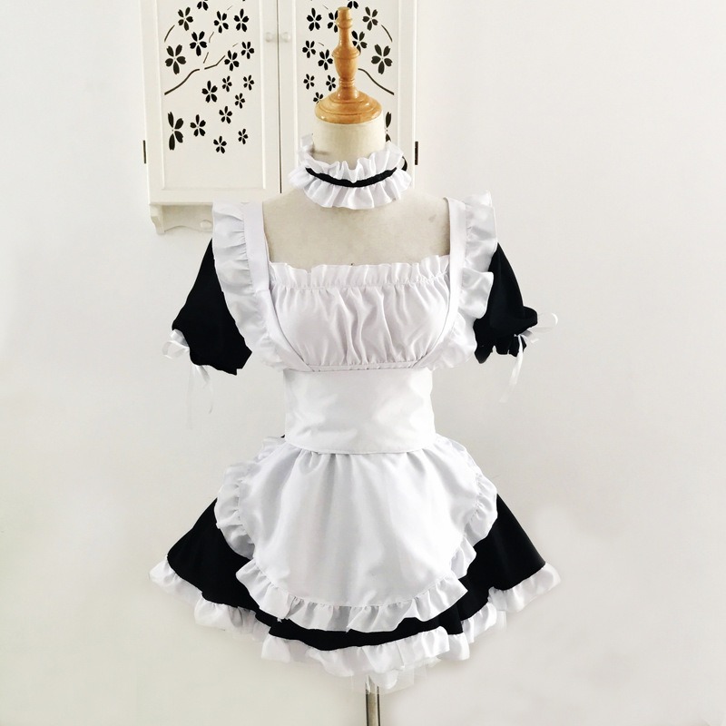 Costume de cosplay de demoiselle d'honneur japonaise mignon, style Lolita, uniforme noir et blanc, ensemble complet, dentelle gothique, pour fête, Halloween, scène