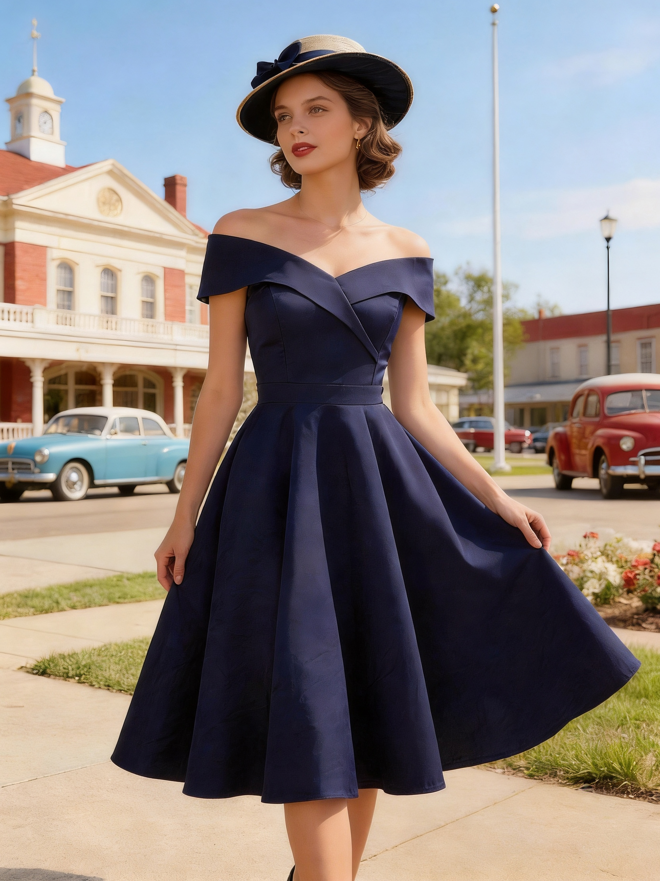 Tonval Vintage hors de l'épaule fête Sexy soirée robes d'anniversaire bal élégant femmes ajustement et évasé robe en coton