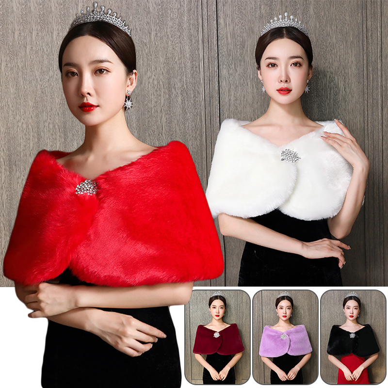 Châle de mariée en fausse fourrure pour femme, Cape de mariage, boléro chaud d'hiver, manteau, veste pour soirée, enveloppes de châle de mariée