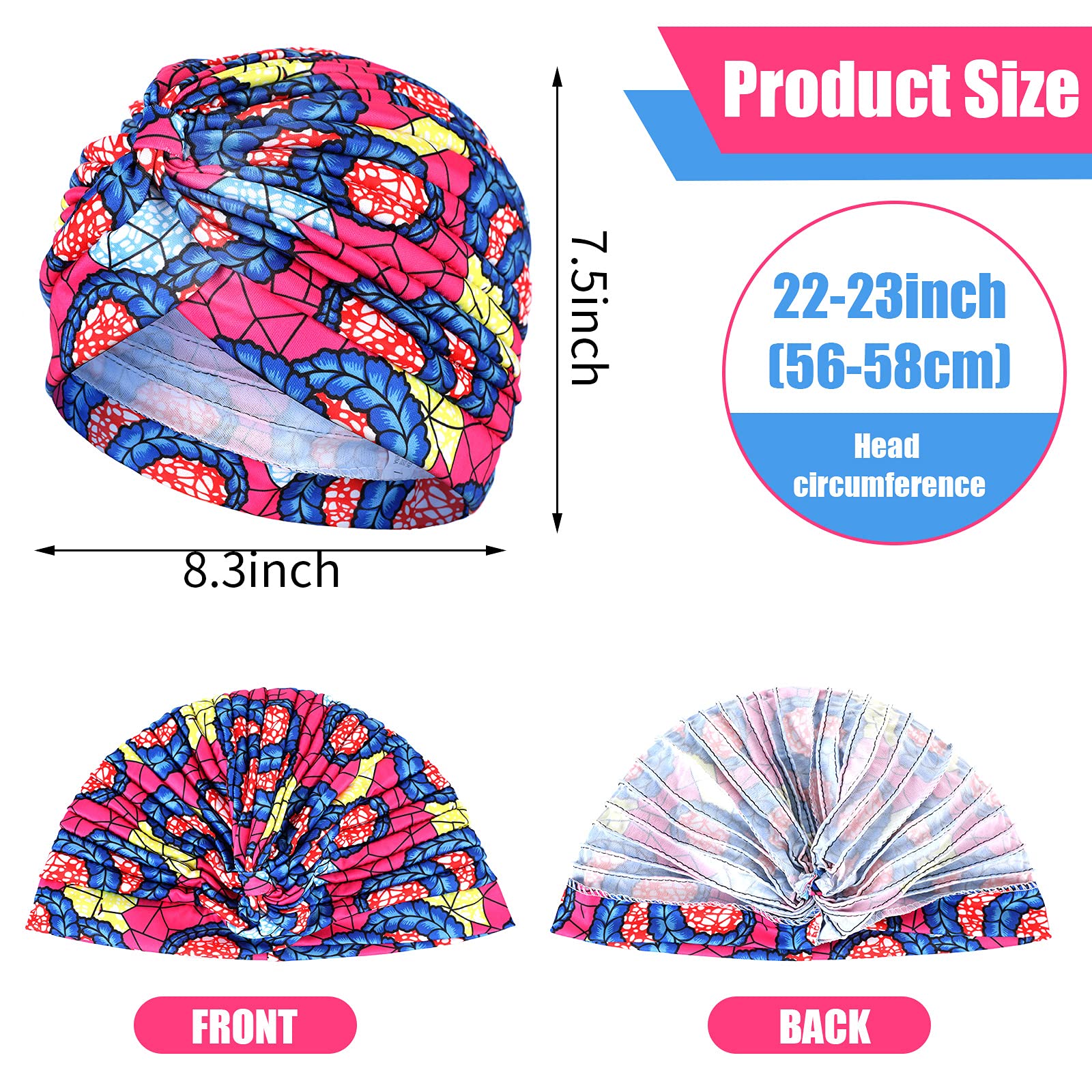 Turban de sauna africain imprimé pour femme, bonnet doux, bonnet plissé torsadé, bonnet de chimio, tête ronde, casquette commandée, nouveau, 2022