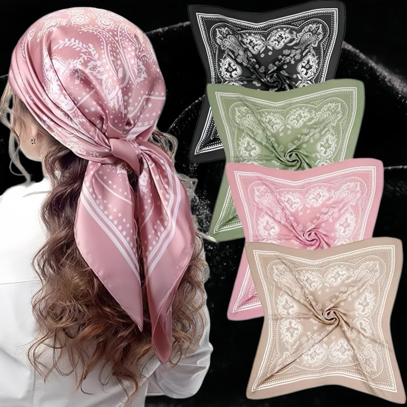 Foulard carré en soie style bohème motif cachemire, style vintage américain, best-seller pour femme, écharpe de cou, bandeau pour cheveux