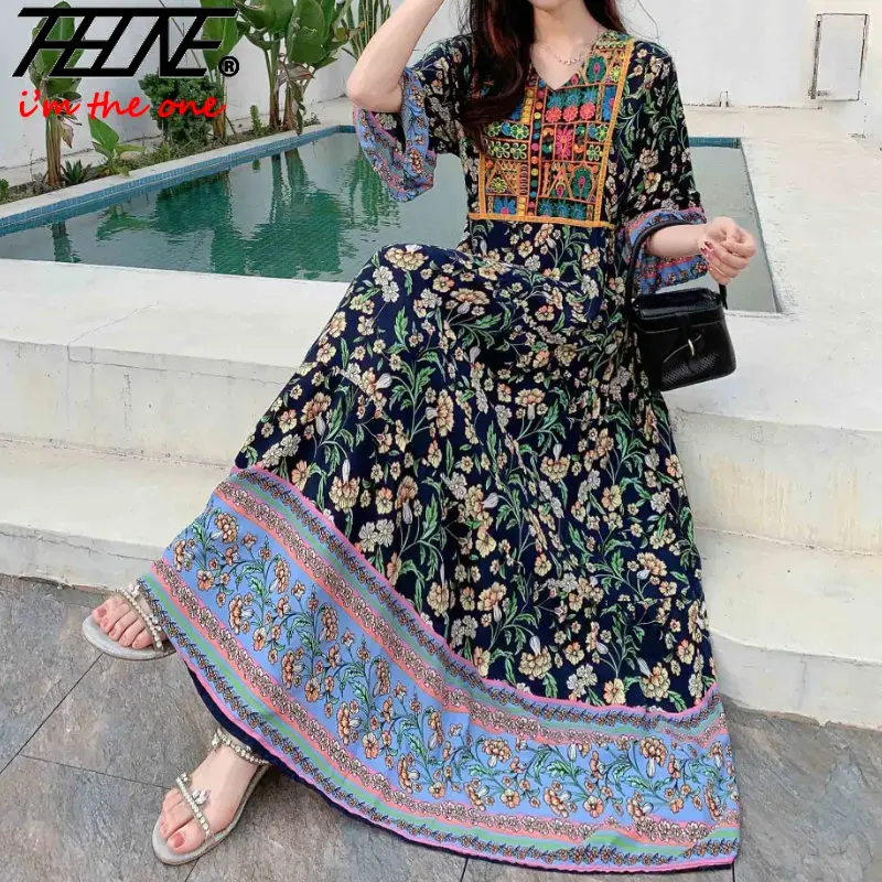Robe indienne pour femmes été broderie Chic robes de soirée élégantes vêtements Vintage longue Maxi bal bohème Robe de plage robes