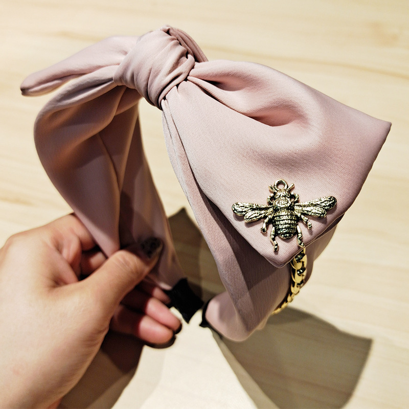Serre-tête en Satin avec gros nœud papillon, accessoires d'ornement en forme d'abeille en métal pour femmes, vente en gros