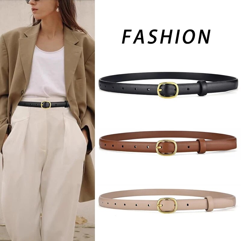 Ceinture en cuir PU souple pour femme, ceinture fine polyvalente, ceinture en jean, cadeau pour petite amie, tendance, or, mode décontractée