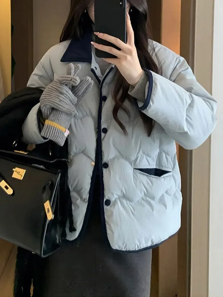 Veste matelassurera en coton à simple boutonnage pour femme, manteau monochrome, manches longues, chaud, mode coréenne, décontracté, automne, hiver